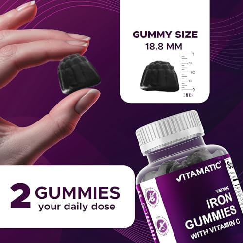 Vitamatic vegan iron gummies natural grape flavor nutritional supplement info