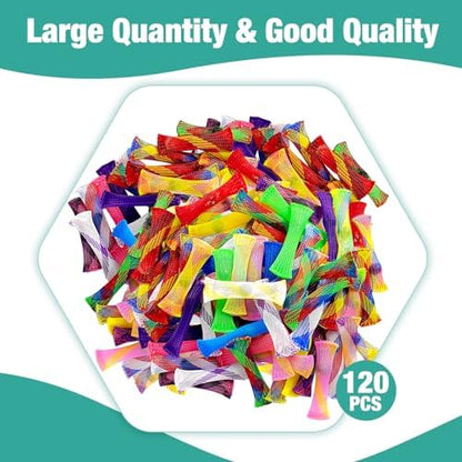 Arrangement of one hundred and twenty premium mesh anxiety relief tools in bright shades.