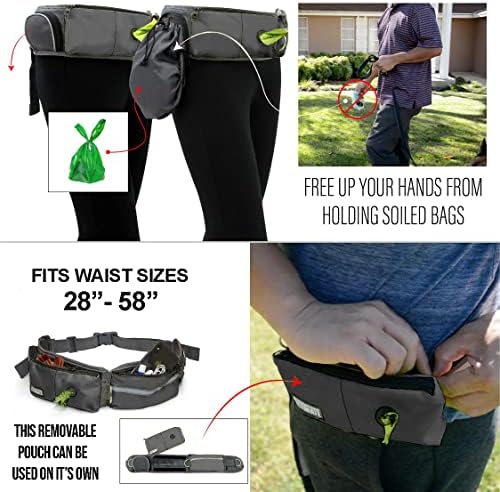 Poop bag dispenser and waste pouch on Taksin belt