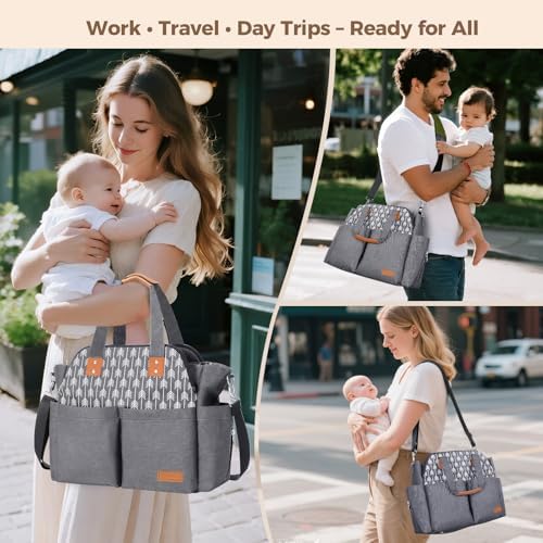 Lekebaby large travel diaper bag side profile showing exterior pockets