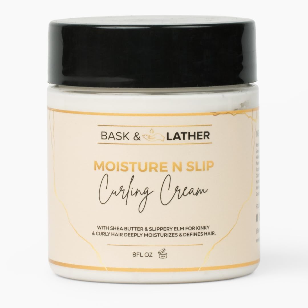 Bask and Lather Moisture N Slip Curling Cream front view jar for curly hair definition