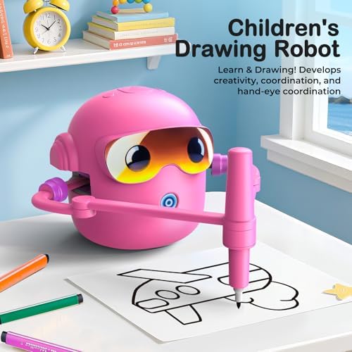 Pink Montessori educational toy robot scanning animal flashcard