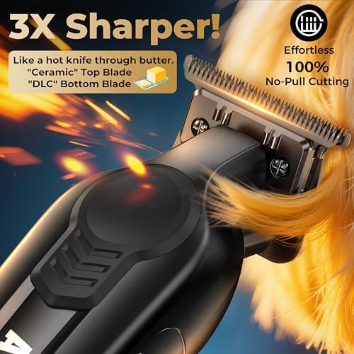 ATVOXIS cordless barber clippers close up on the premium diamond like carbon coated zero gapped blades