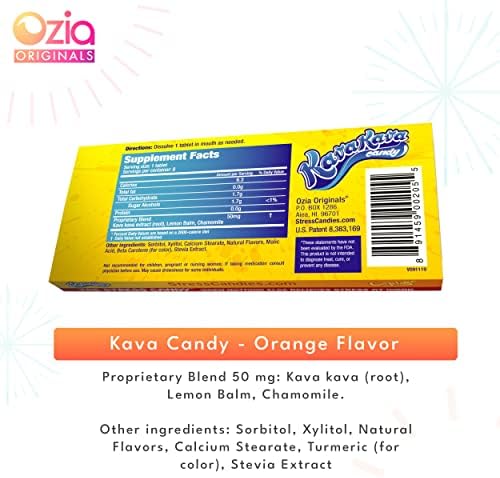 Individual orange flavored kava candies outside the packaging highlighting the bite-sized daily supplement form