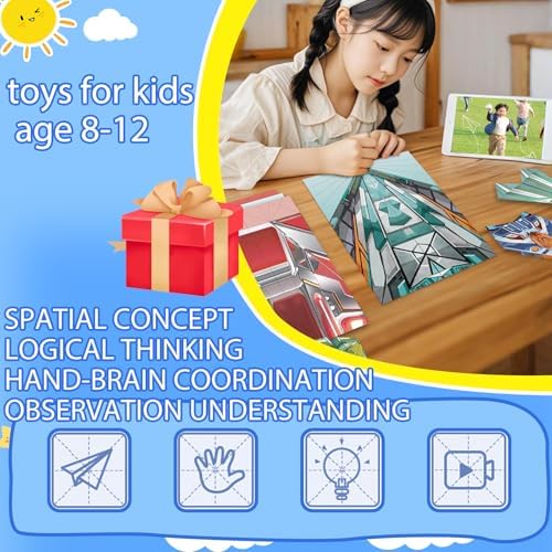 Child scanning a QR code to access step-by-step paper airplane video tutorials