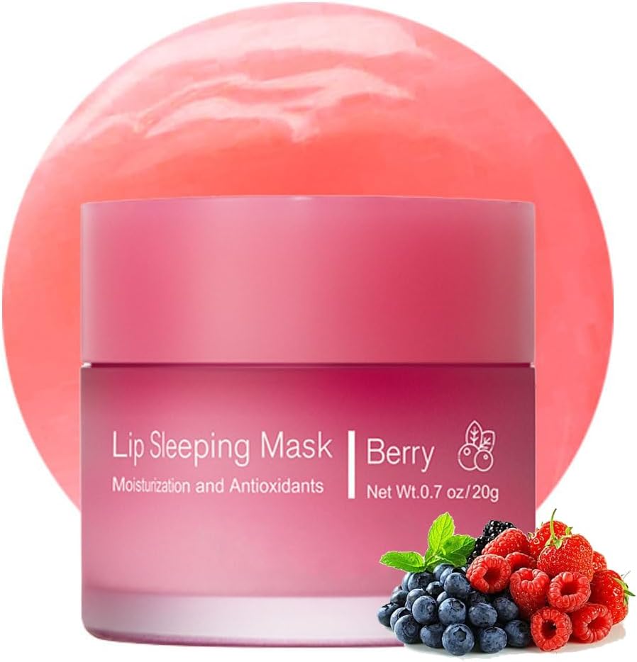 Fovcos Hydrating Sleeping Lip Mask Berry front view 20 gram jar