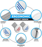 Ergonomic long handle flea and nit comb for pet grooming and health.