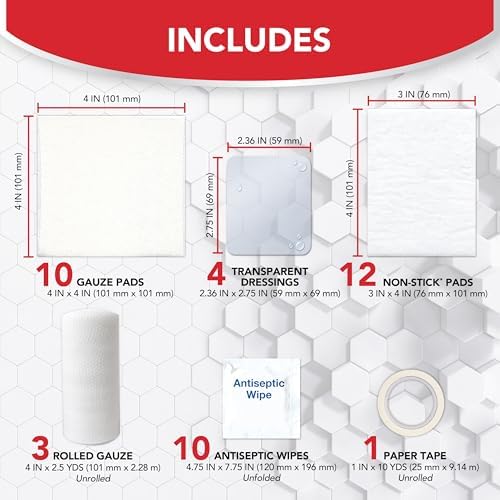Sterile gauze pads and antiseptic wipes included in the All Health kit