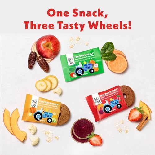 Individual wrapped Once Upon a Farm organic toddler soft-baked bars showing the convenient on-the-go snack packaging.