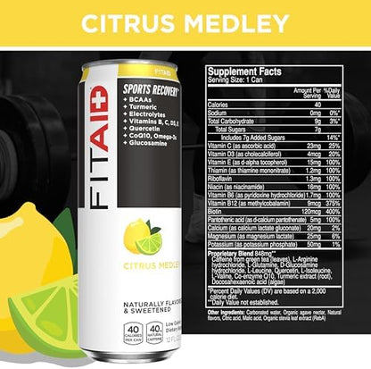Fitaid Citrus Medley can showing BCAA and electrolyte ingredients