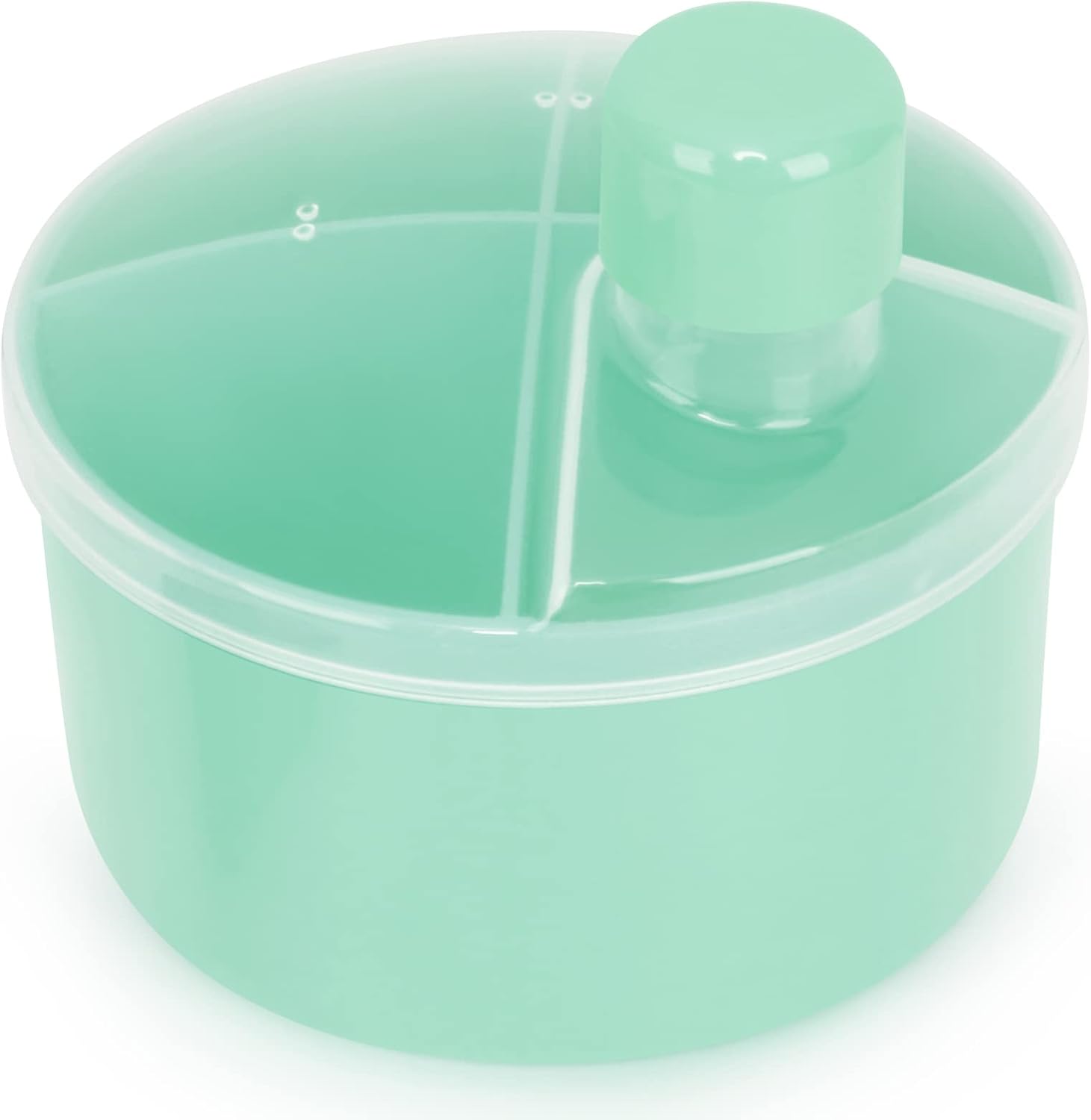 Accmor Formula Dispenser front view showing green four compartment design for infant travel.
