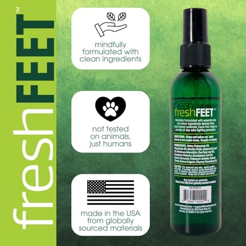 Fresh Body FB logo on a minty fresh foot deodorizer bottle for daily hygiene.