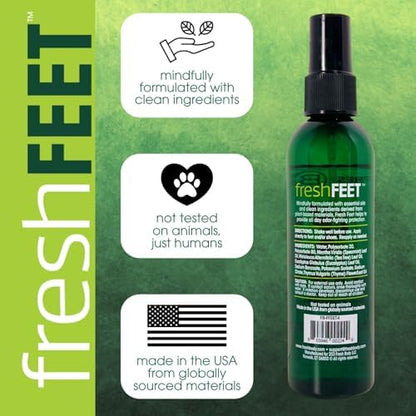 Fresh Body FB logo on a minty fresh foot deodorizer bottle for daily hygiene.