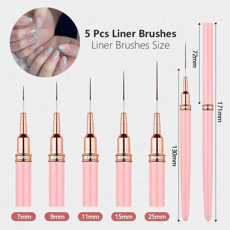 Close up of Dr.nail precision liner brushes for nail detailing