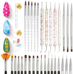 Beetles 31 piece nail art brush set front view with tools