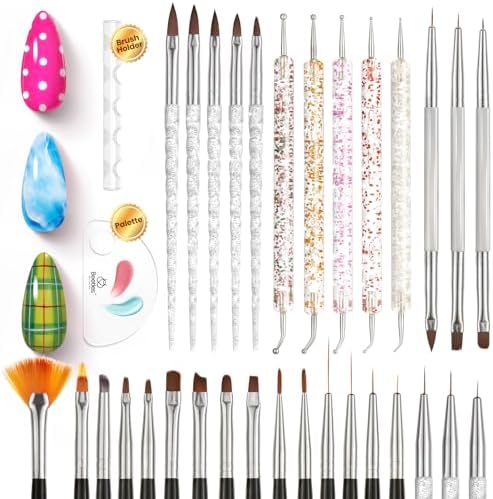 Beetles 31 piece nail art brush set front view with tools