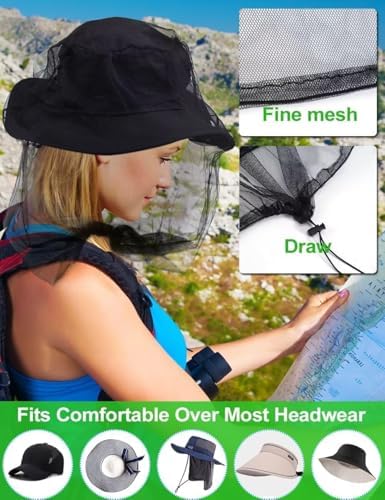 Black and grey bug head net with adjustable closure