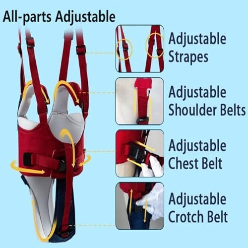 Happy Walk toddler walker harness showing shoulder strap adjustment
