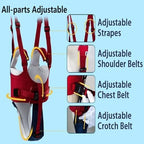 Happy Walk toddler walker harness showing shoulder strap adjustment