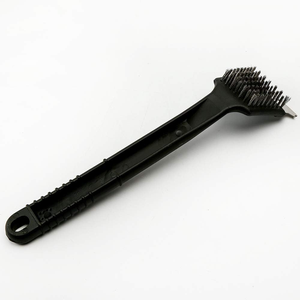 Foiburely wire brush head and scraper attachment close up view showing dimensions and construction details.