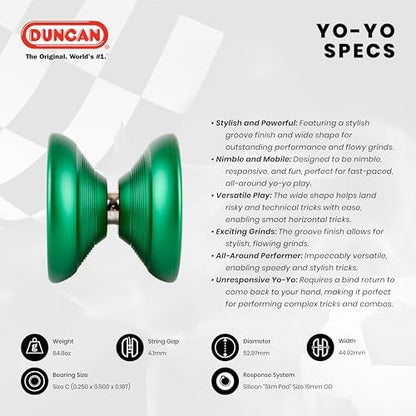 Side profile of Duncan Roadrunner aluminum yo-yo with concave bearing