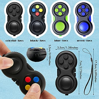 Skylety Fidget Keychain close up showing the eight distinct tactile stress relief features.