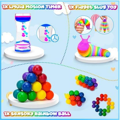 Liquid motion bubbler and magnetic rings included in sensory pack