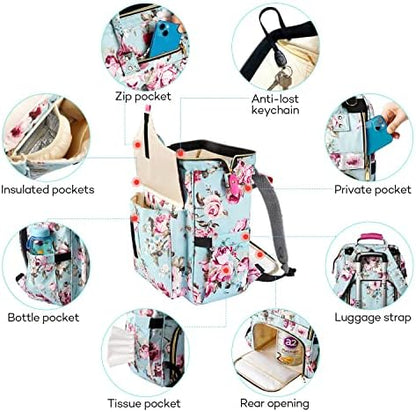 LitBear floral nappy pack with insulated baby bottle holder compartment