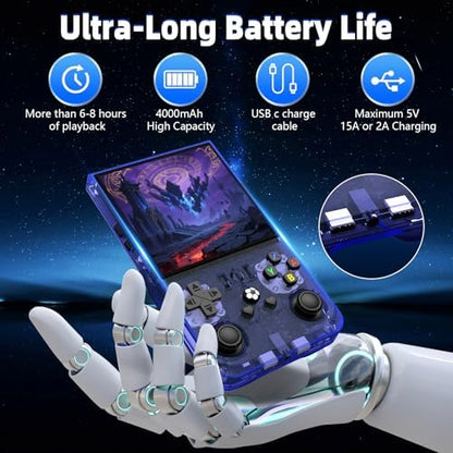 Close up of R36max 4.0 inch IPS HD screen displaying game