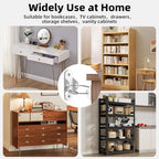 Child safety furniture straps securing a tall wooden bookcase to the wall