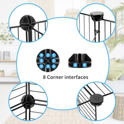 Pet Playpen with Mat, Small Animal Cage with Mat, Guinea Pig Cages, Puppy Pen for Indoors with Colorful Mat, 12 Panels Interior Metal Wire Yard Fence - Image 4