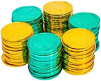 Leprechaun trap setup using gold and green plastic clovers for kids holiday games