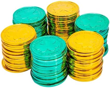 Leprechaun trap setup using gold and green plastic clovers for kids holiday games