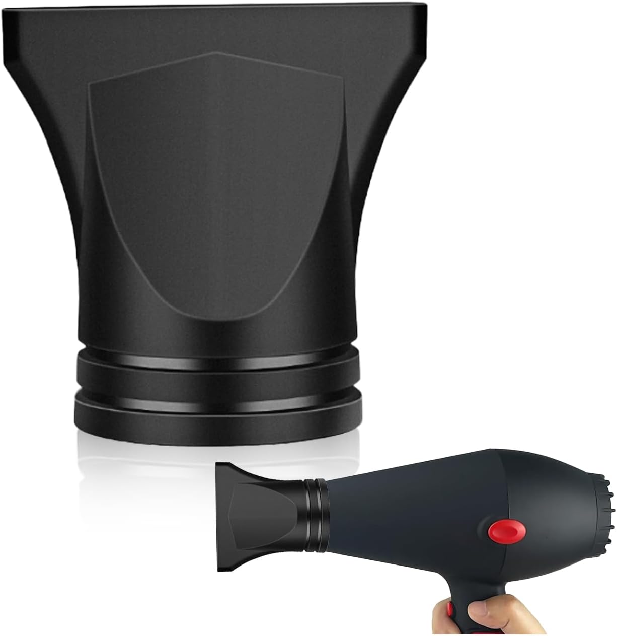 FOMIYES universal hair dryer attachment front view showing the flat concentrator opening for professional styling.