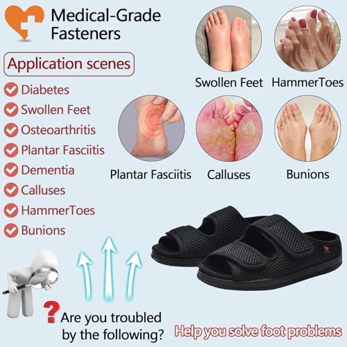 Open toe orthopedic sandals for swollen feet featuring non slip rubber sole.