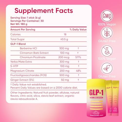 Plocoxe metabolic support powder stick packs with Berberine and Chromium ingredients list.