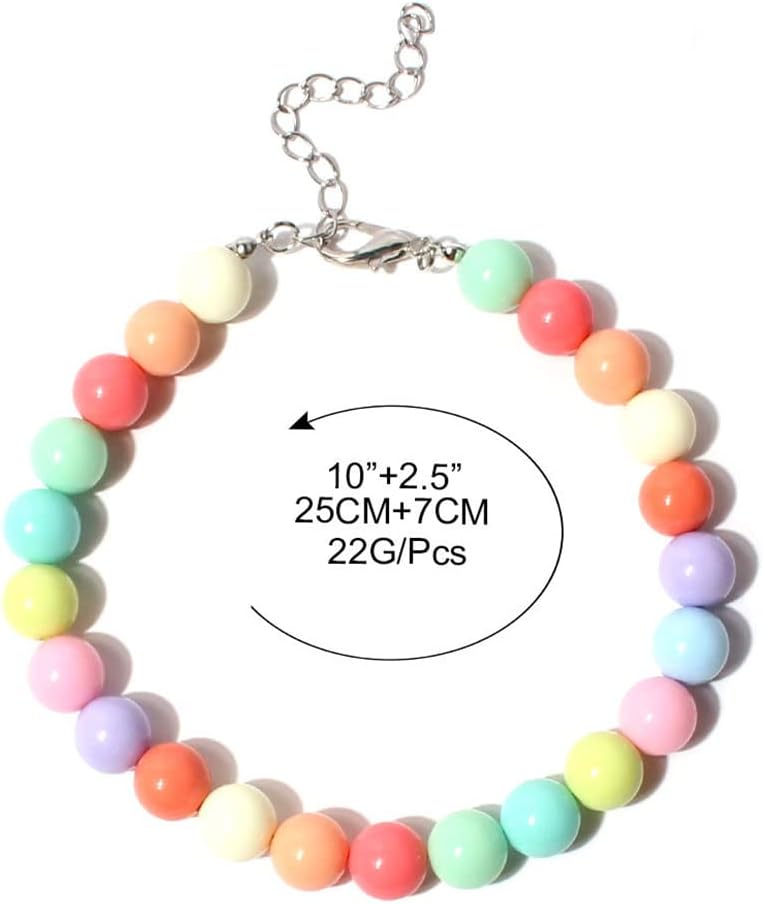 RayMinsino colorful beaded pet necklace showcasing the adjustable extension chain and lobster clasp