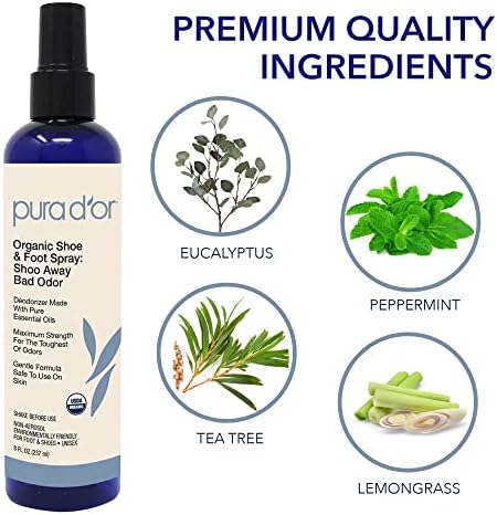 PURA D'OR 8 ounce bottle for athletic shoe odor control