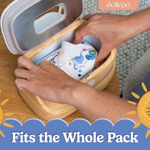 Top view of Bollepo wipe warmer with lid open showing internal storage capacity