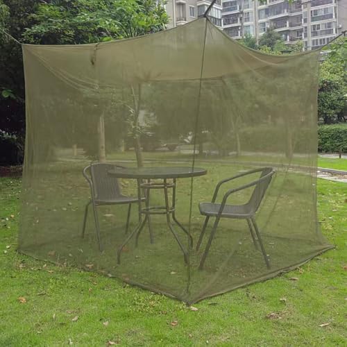 Portable camping mesh net set up over outdoor cot
