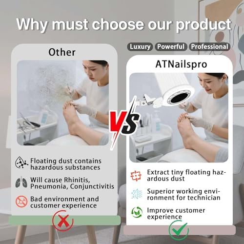 Side profile of professional manicure table dust collector with LED light
