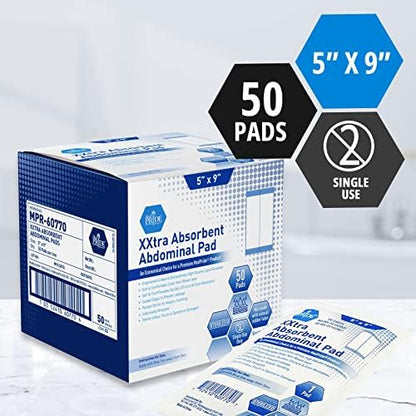 Premium non adherent sterile abdominal pads suitable for sensitive skin and trauma recovery.