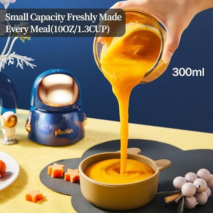Plodon mini baby food processor showcasing the isolated motor part and splash proof lid structure.