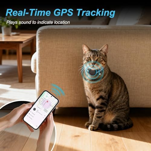 Close-up profile of the subscription-free Vebiso cat tracking device emphasizing the compact IP68 waterproof housing.