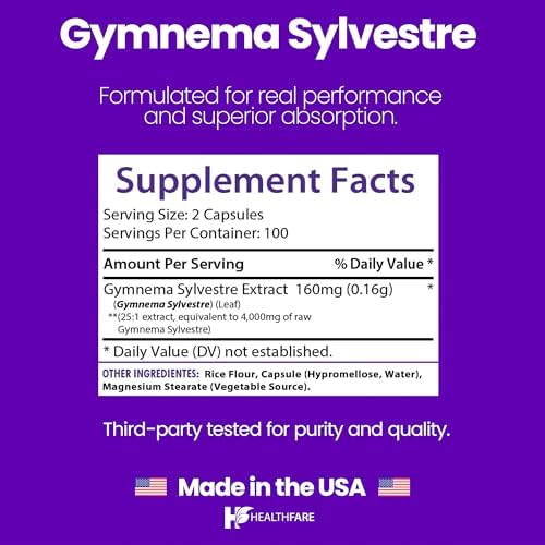Close up of HealthFare Gymnema Sylvestre plant based vegetable capsules premium dietary supplement