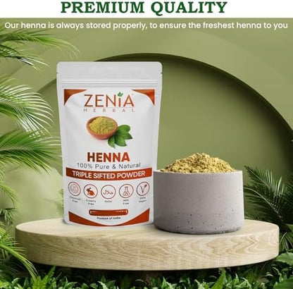 Zenia herbal product pouch demonstrating chemical free ingredients and origin details