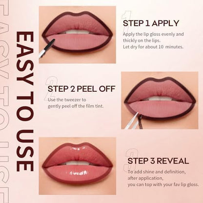 3Pcs Lip Stain Peel Off Set, Peel Off lip Liner Stain Long Lasting Waterproof, Matte Lip Tattoo Tint Transfer Proof, Highly Pigmented Color Lip Makeup(#01+02+03) - Image 7