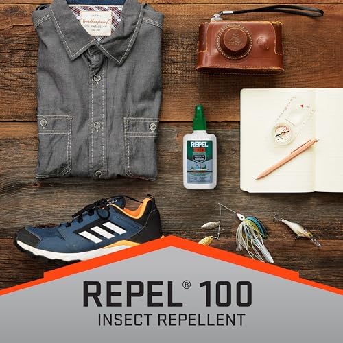 Compact four fluid ounce travel size Repel 100 pump spray bottle positioned on a clean background