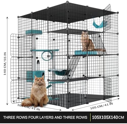 Large Cat Cage Enclosure Indoor DIY Cat Playpen Pet Home Small Animal House Detachable Metal Wire Kennels Crate Large Exercise Place Ideal for 1-4 Cat (Black, 41.3" Lx41.3 Wx55 H, 1) - Image 3
