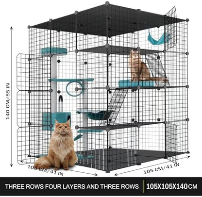 Large Cat Cage Enclosure Indoor DIY Cat Playpen Pet Home Small Animal House Detachable Metal Wire Kennels Crate Large Exercise Place Ideal for 1-4 Cat (Black, 41.3" Lx41.3 Wx55 H, 1) - Image 3